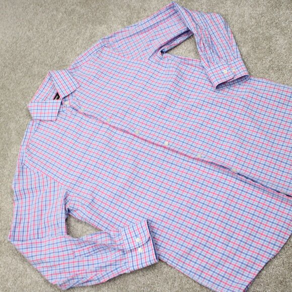 BOSS Hugo Boss Dress Shirt Mens 16 1/2, 32/33 Pink/Blue Sharp Fit L/S Button - Picture 7 of 14